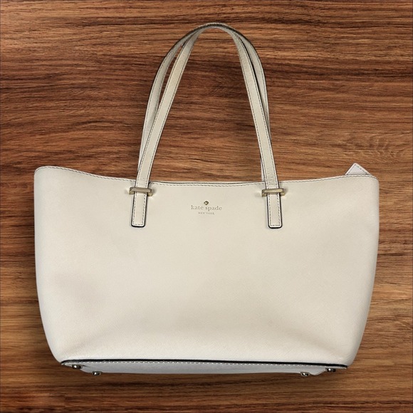 kate spade Handbags - Kate Spade New York Ivory White Leather Tote Bag Handbag Purse